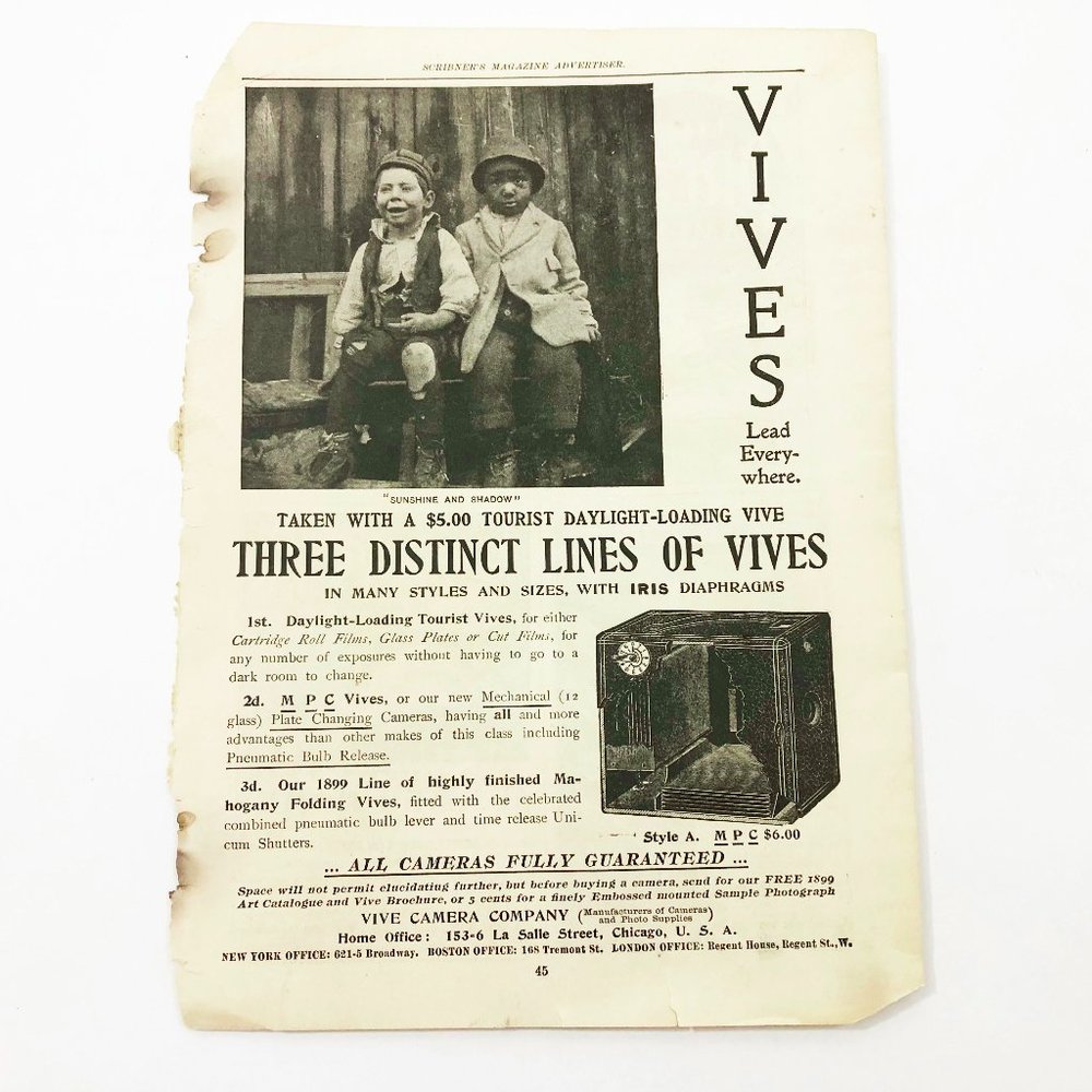 Vintage 1899 Advertising Page Scribner's Magazine Premo Korona Vives Cameras